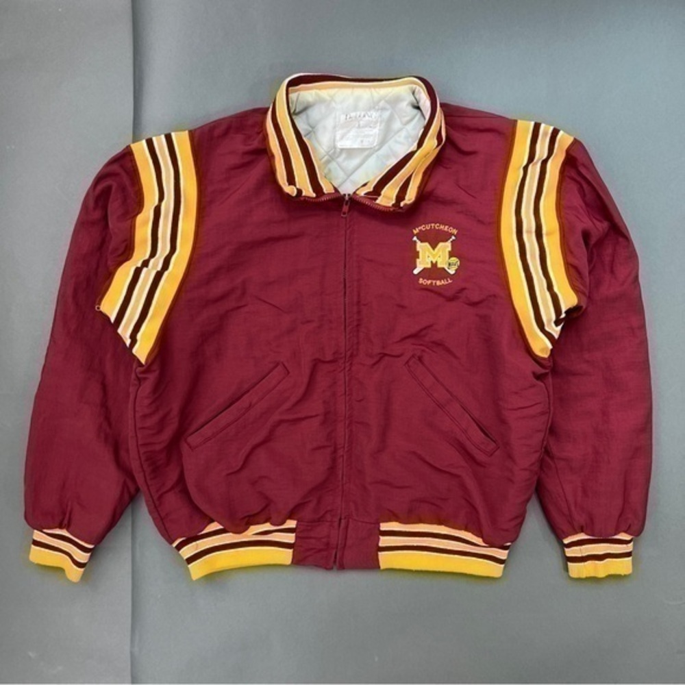 Vintage Delong Varsity Striped Zip Up Bomber Jacket